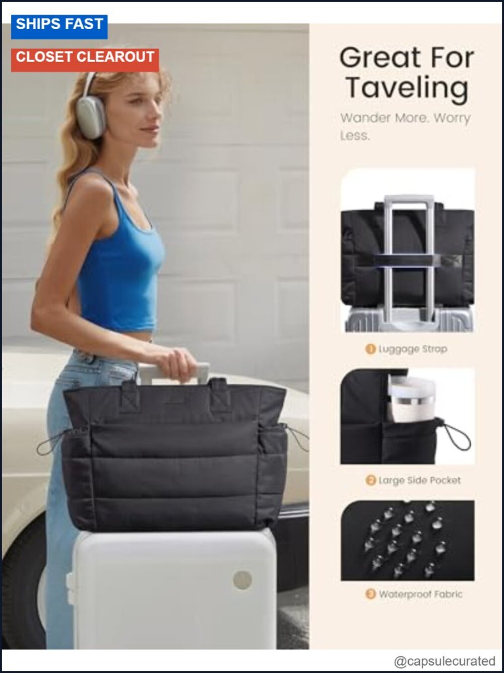 Ultralight Puffer Tote Bag with Laptop Pocket and Tumbler Holder - Picture 5 of 6